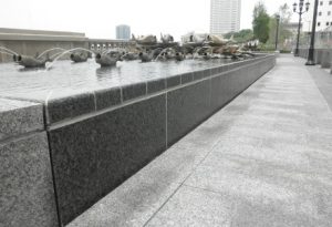 Granite waterfall and pavers, Ohi