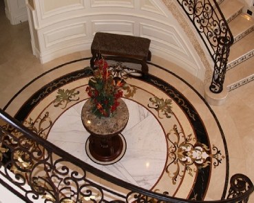 An example of installed marble medallions, Arcadia, CA